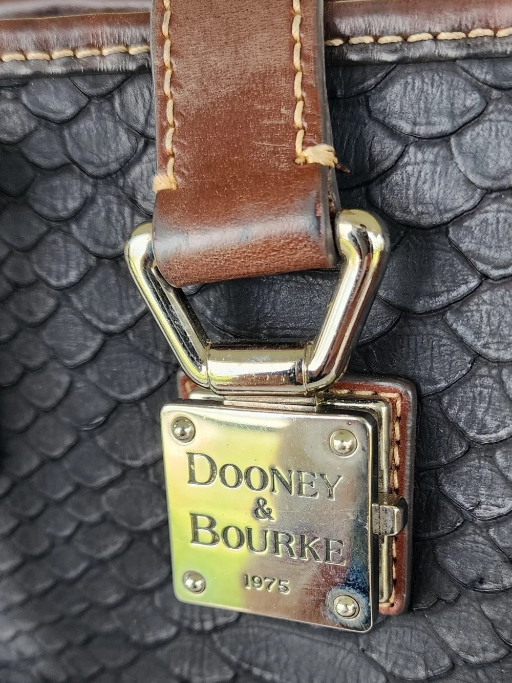 Vintage Dooney & Bourke Black and Brown Leather Embossed Tote